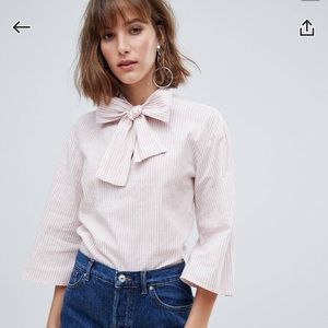 🐿 Mango cotton bow neck blouse